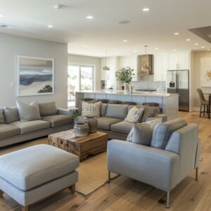 Contemporary living area in a San Diego home following a full renovation