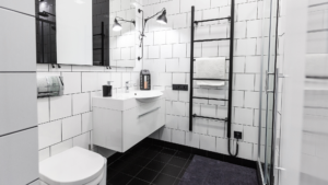 AFTER: Chic Black & White Bathroom in Home Remodel Mission Hills