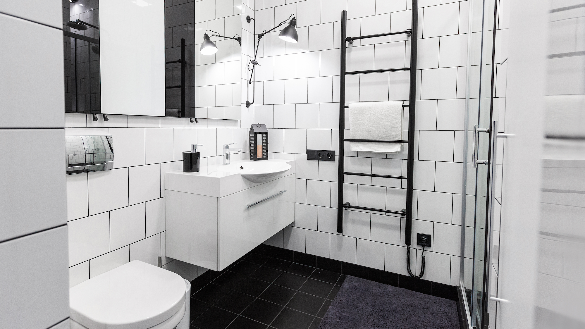 AFTER: Chic Black & White Bathroom in Home Remodel Mission Hills